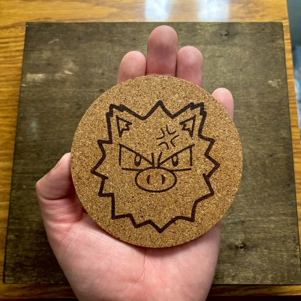 Pokemon Primeape Face Laser Engraved Cork Coaster